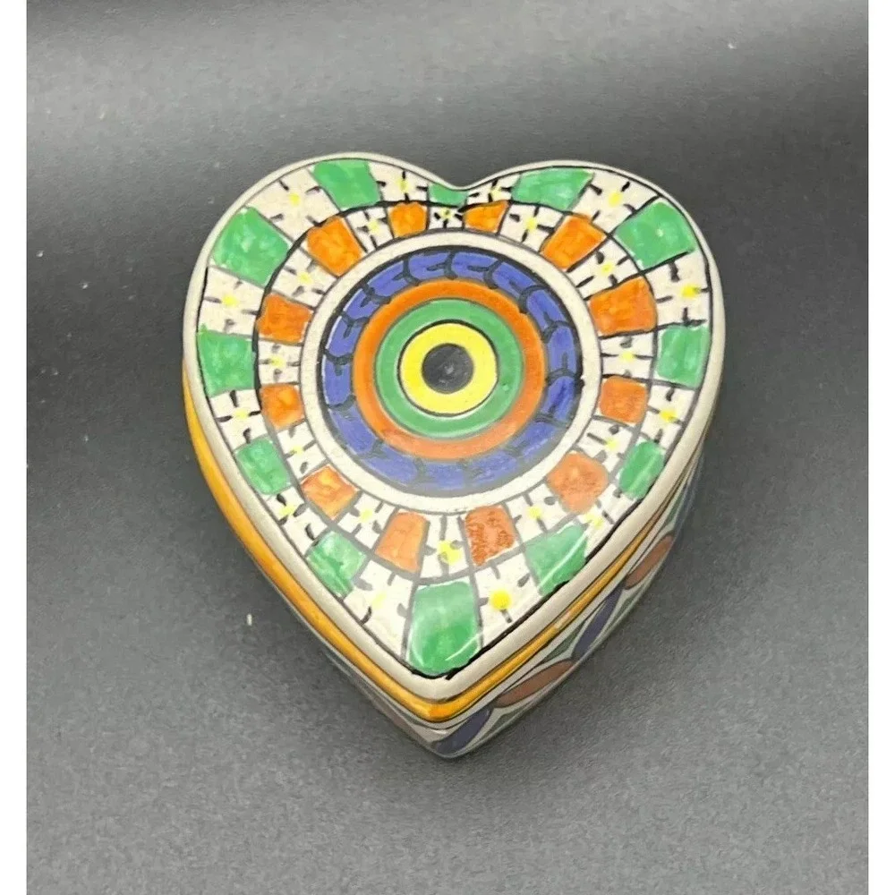 Heart Trinket‎ Dish Box Italian Pottery Multicolor Deruta ITALY 2